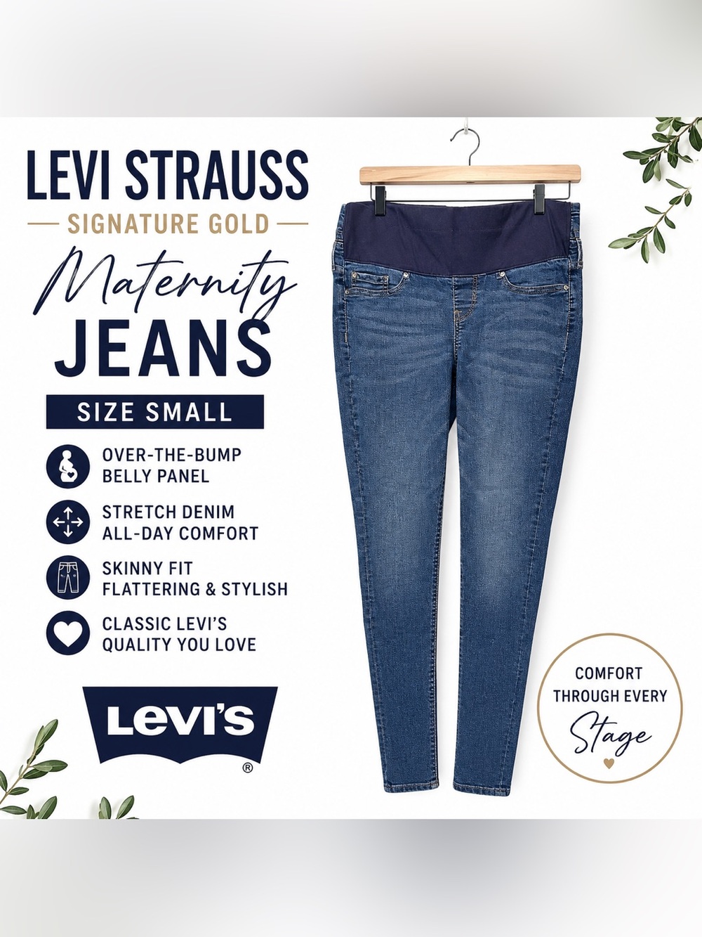 Levi Strauss Signature Gold Maternity Skinny Jeans Size Small | Belly Panel